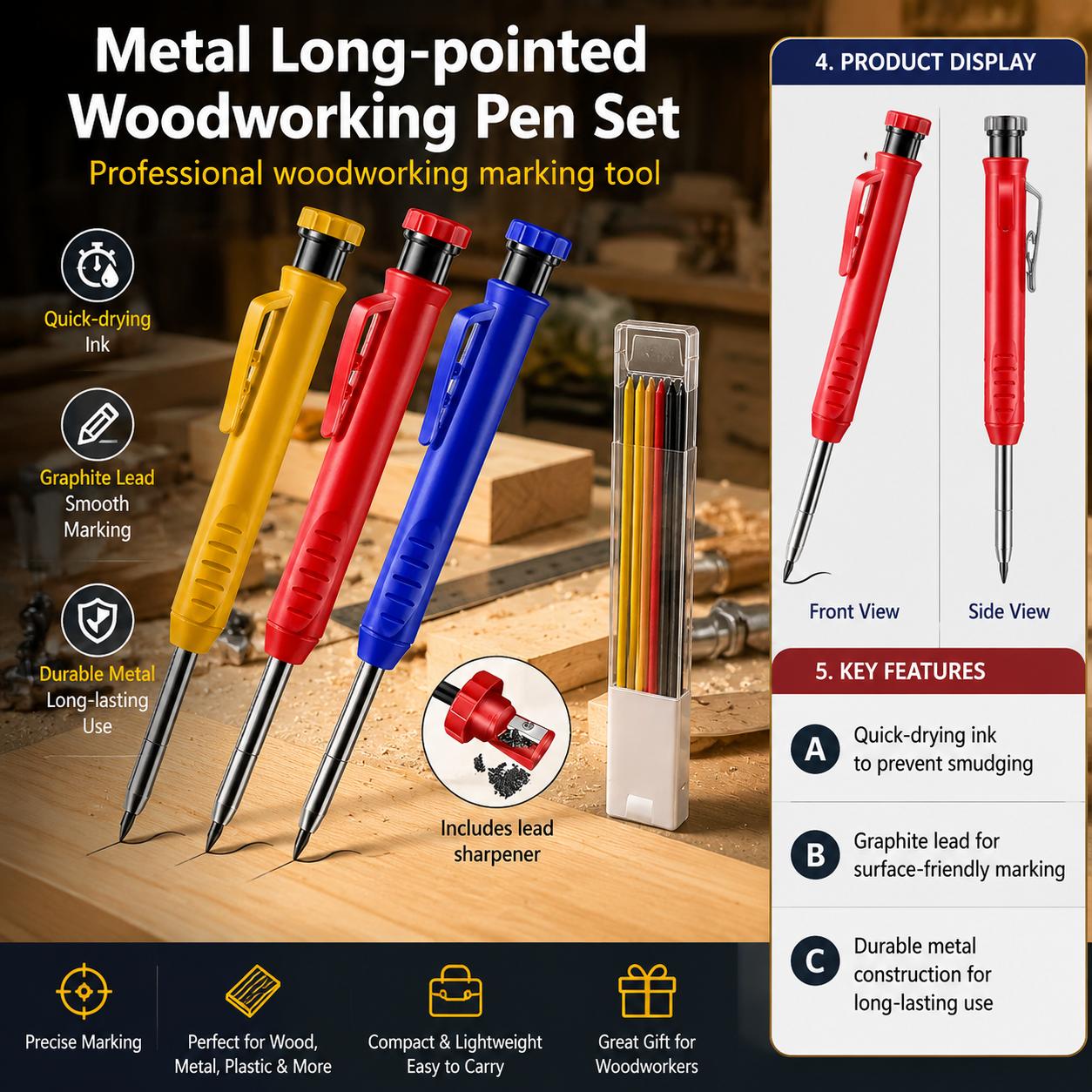 Workshop Marking Tools - Kit di matite meccaniche con punta